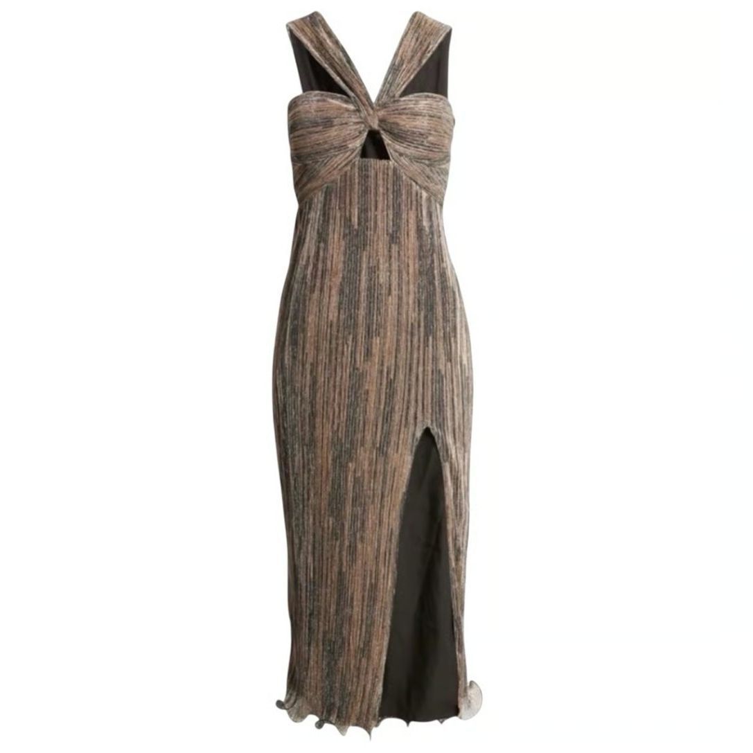 Saylor Noen Halter Neck Dress Size S Cut Out Metallic Midi New Nwt Womens